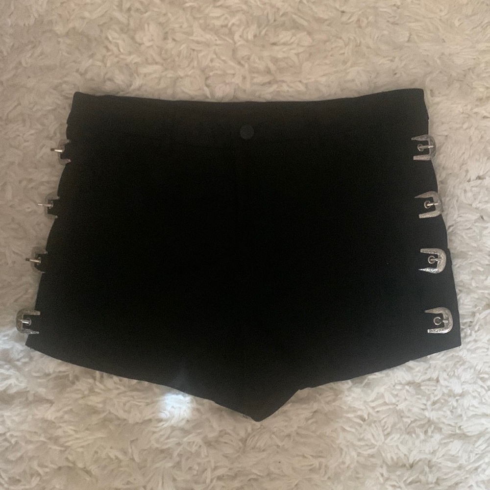Black Faux Suede Western Buckle Shorts
